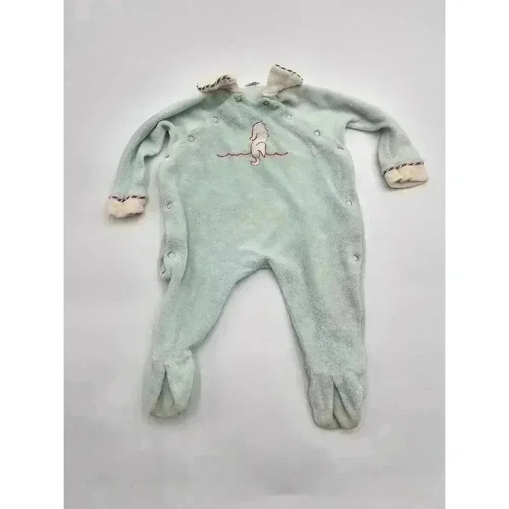 Vtg Baby Girl Blue Lot 0-2 yr One Piece Sleepers & Dress with Checkered Bonnet - Picture 15 of 16